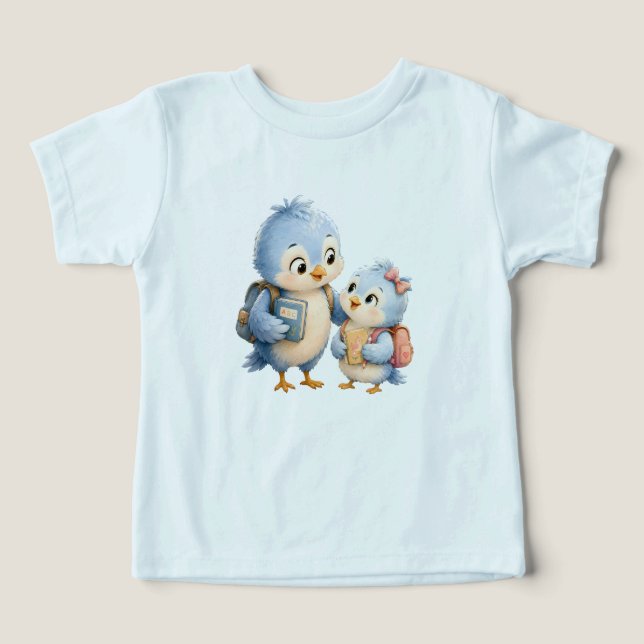 Tee Bleu Enfants Amis Oiseaux Bleu (Design Recto)