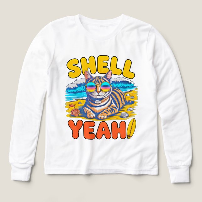 Tee-shirt de plage drôle de chat d'été pour filles (Motif recto)