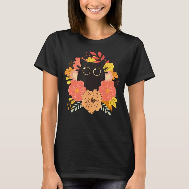 Tee-shirt drôle de chat noir, haut de chat noir po (Devant)
