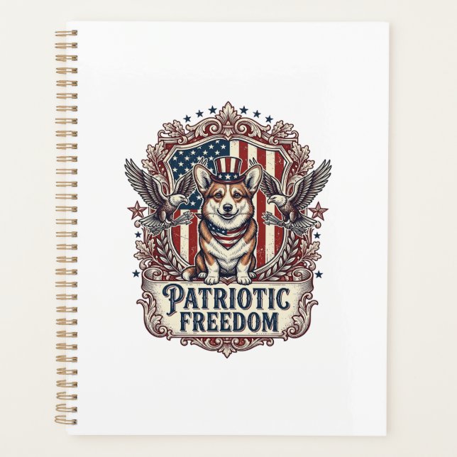Tee-shirt graphique vectoriel Corgi patriotique_1 (Devant)