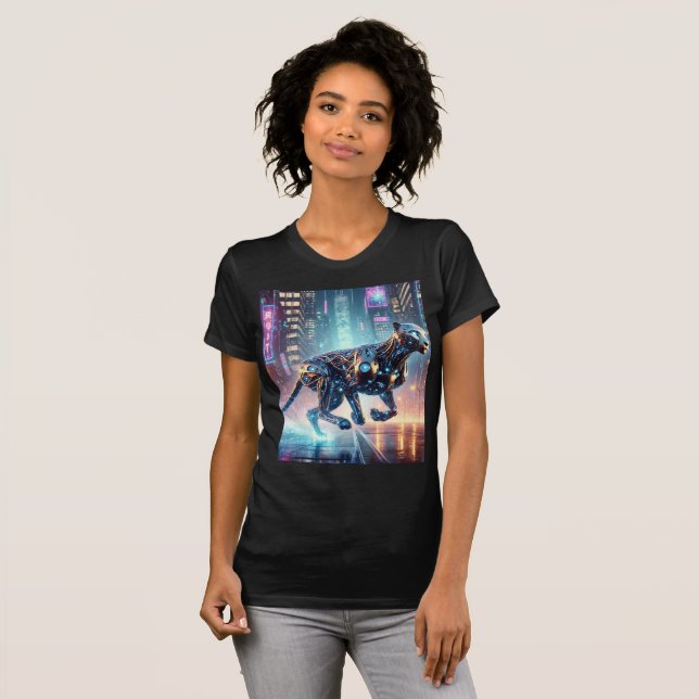 Tee T-Shirt De Néon Cybernétique Cheetah Sprint De (Devant entier)