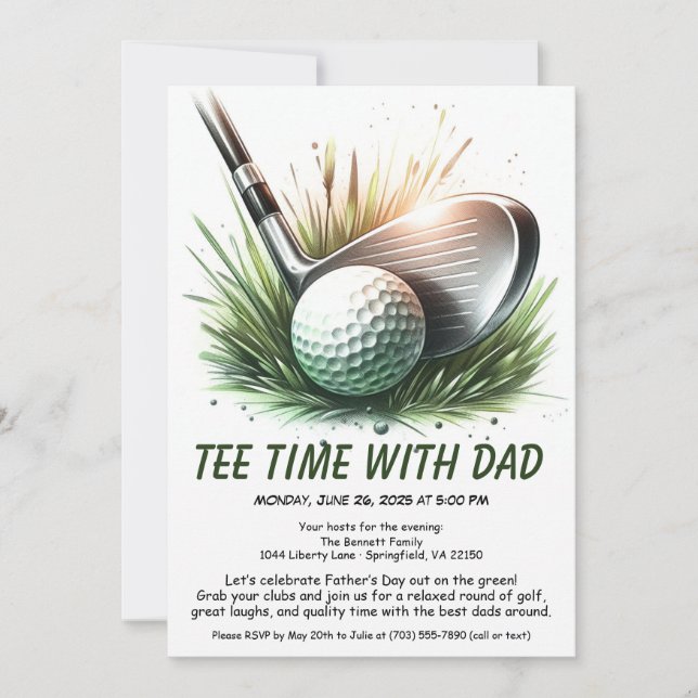 Tee Time avec Papa Invitation de fête de la fête d (Devant)