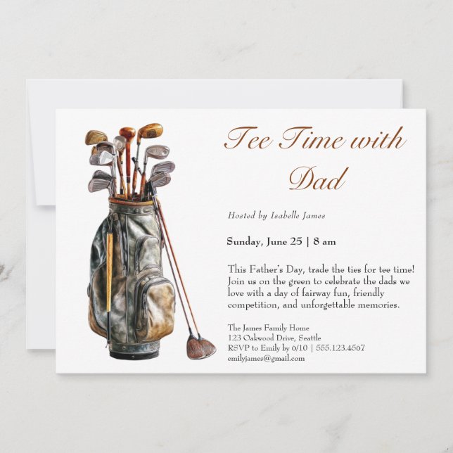 Tee Time avec Papa Invitation personnalisable pour (Devant)