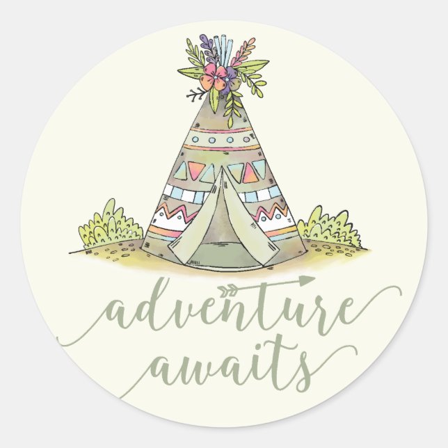 Teepee Adventure Commence Favor Sticker (Devant)