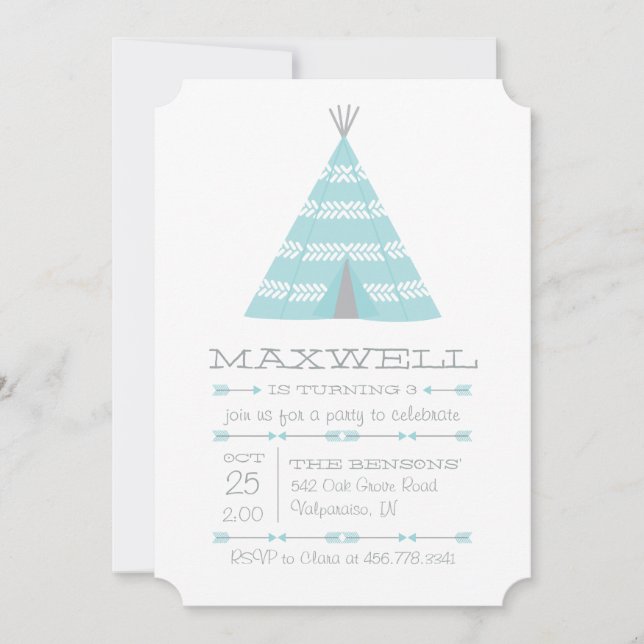TeePee Tent Anniversaire Invitation de fête pour g (Devant)