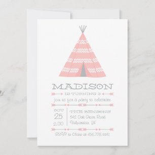 TeePee Tent Anniversaire Invitation de la fête pou