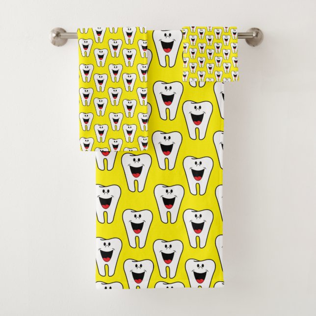 Teeth Jaune Dentiste Mains Salle de bain Serviette (En situation)
