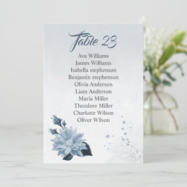 teintes bleues poussiéreuses fleurs assise carte g (Debout devant)