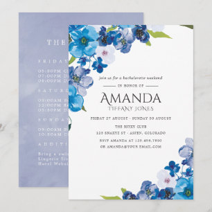 teintes de Blue Floral Bachelorette Invitation du
