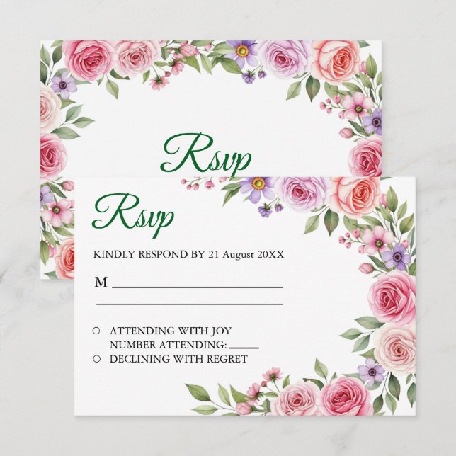 Teintes de Simple Violet Floral Mariage RSVP  (Devant / Derrière)