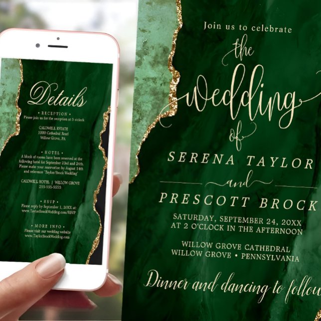 Téléchargeable Green Emerald Gold Faire-part de ma (wedding invitation)