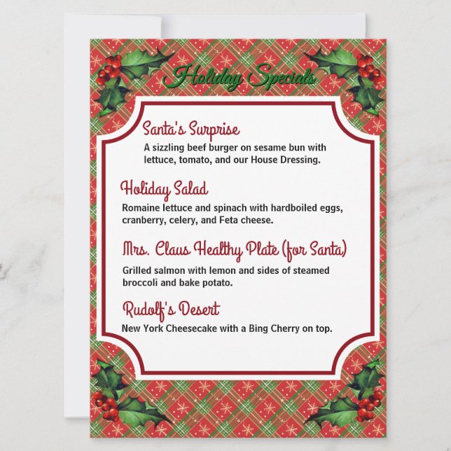 Téléchargement Red Plaid Holiday Specials Menu (Devant)