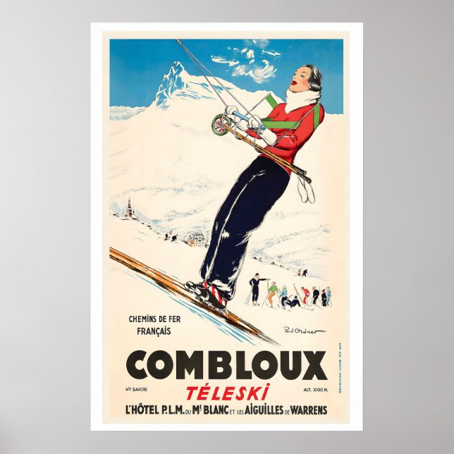 Téléphérique de Comblou France Affiche de ski vint (Devant)