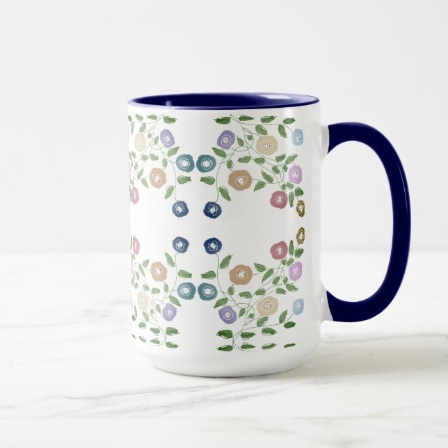 Tellement Mignonne Une Mug Fleurie Avec Du Bleu (Droite)