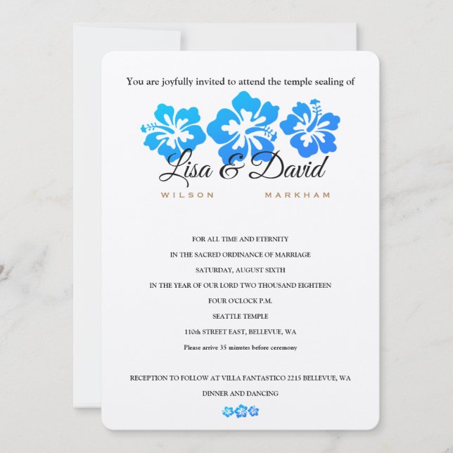 Temple bleu Hibiscus Mariage et Invitation de réce (Devant)