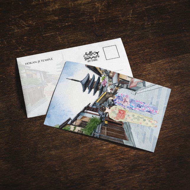 Temple Hōkan-Ji Kyoto Japon Carte postale aquarell (Créateur téléchargé)