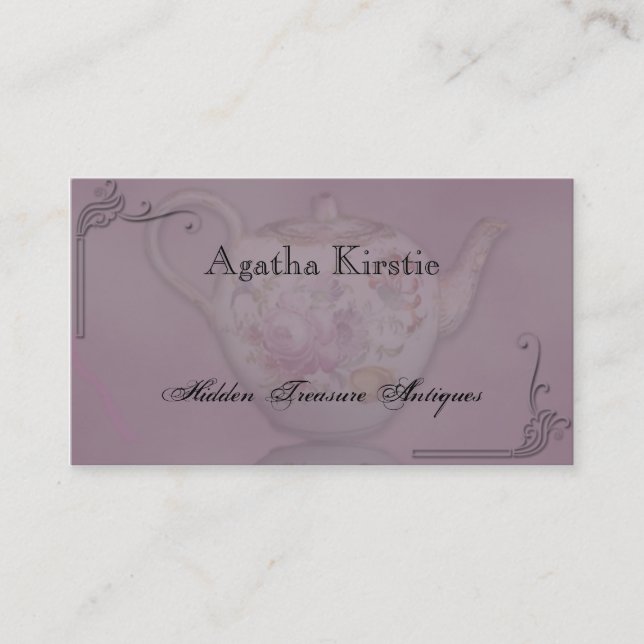 Temps antique de thé sur le carte de visite mauve (Devant)
