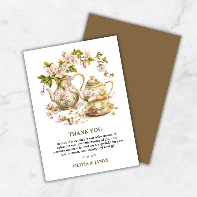 Temps floral pour le Carte de remerciements de Bab (Floral Time for Tea Baby Shower Thank You Card )