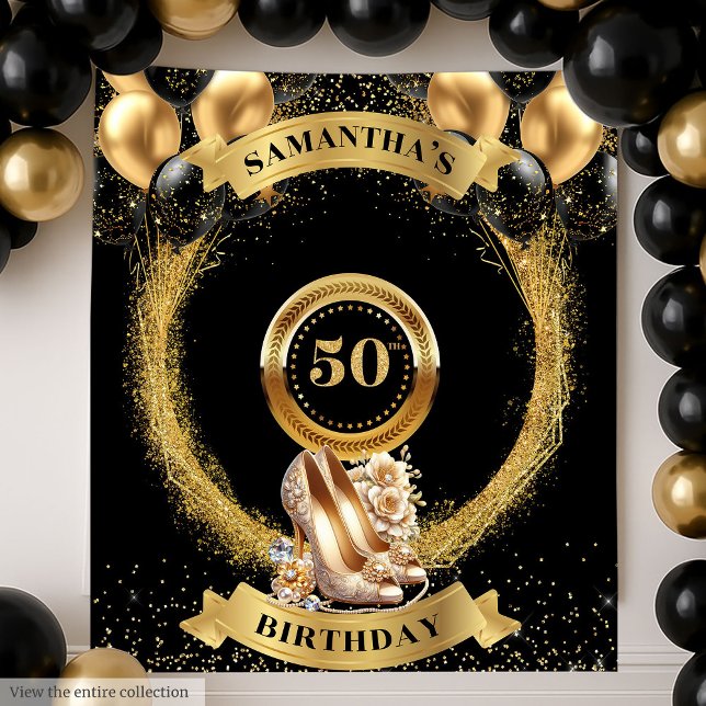 Tendance 50e anniversaire Tapisserie Balloon talon (Trendy 50th Birthday Tapestry Balloon Gold Heels)
