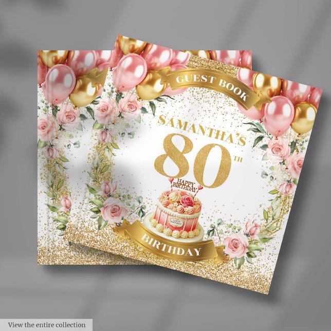 Tendance 80e anniversaire Livre d'hôtes Boho Blush (Trendy 80th Birthday Guest Book Boho Blush Glitter)