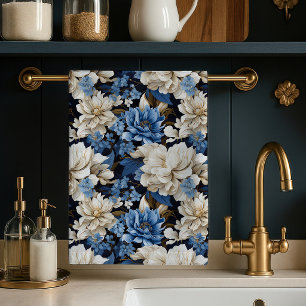 Tendance Bleu Ivoire Floral Élégant Torchons de Cu