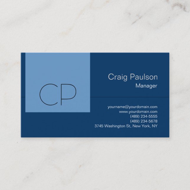 Tendance Bleu tons Moderne Carte de visite Monogra (Devant)