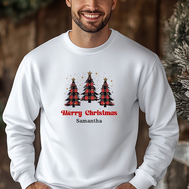 Tendance Chaude Plaid de Buffalo Arbre Noël Sweat  (Trendy Buffalo Plaid Tree Xmas Hoodie Cozy Fashion)