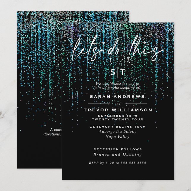 Tendance Chic Glitter Garlande Invitation Aqua (Devant / Derrière)