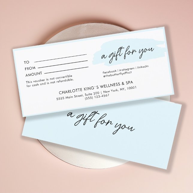 tendance, moderne, écriture manuscrite, bleu clair (Trendy, modern, handwriting, light-blue business gift certificate.)