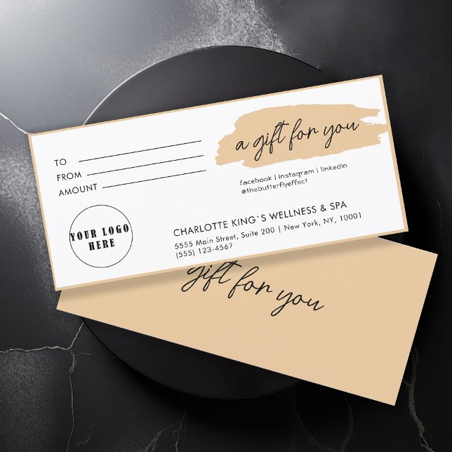 tendance, moderne, écriture manuscrite, logo, beig (Personalized, trendy, modern, handwriting, logo, beige gift certificate.)