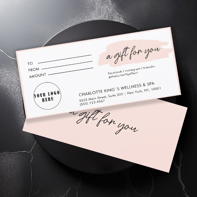 tendance, moderne, écriture manuscrite, logo, rose (Personalized, trendy, modern, handwriting, logo, light-pink gift certificate.)