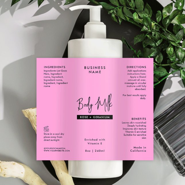 Tendance Pink 8 OZ Bouteille de soins Étiquette im (Trendy Pink 8 OZ Skincare Bottle Waterproof Label *Verify Size to Ensure A Good Fit*)