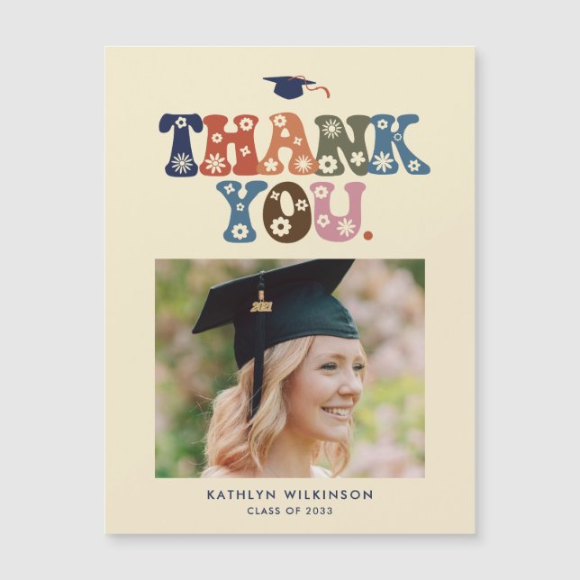 Tendance Retro Typographie Photo Graduation Merci (Devant)