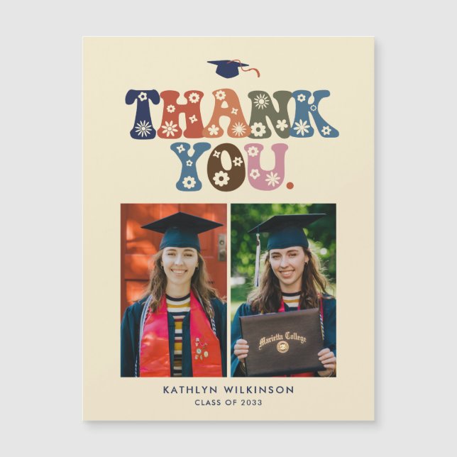 Tendance Retro Typographie Photo Graduation Merci (Devant)