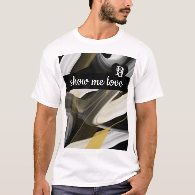 Tendance T-Shirt Art Abstrait Noir Blanc Or (Devant)