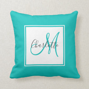 Tendance turquoise monogramme lancer oreiller