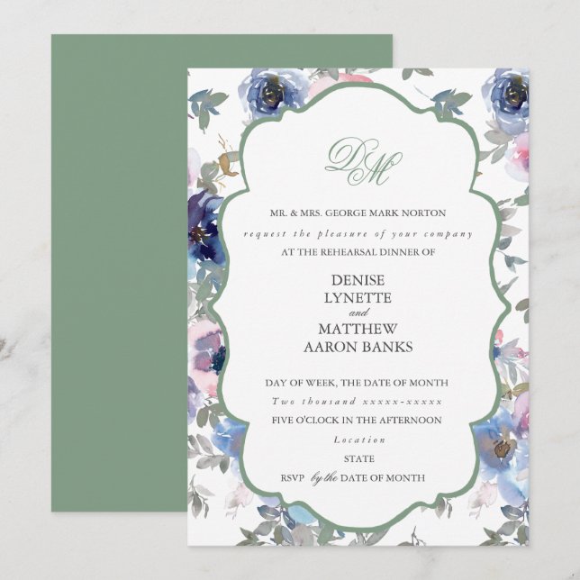 Tendre ensemble de mariage Basil Green Invitation (Devant / Derrière)