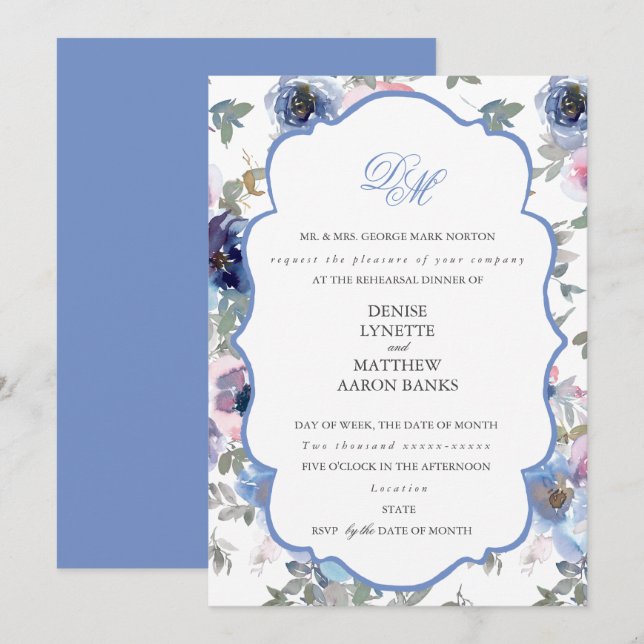Tendre ensemble de mariage Invitation Bleu Bleuet (Devant / Derrière)