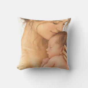 Tendre oreiller jeté à aquarelle Mère et Bébé S