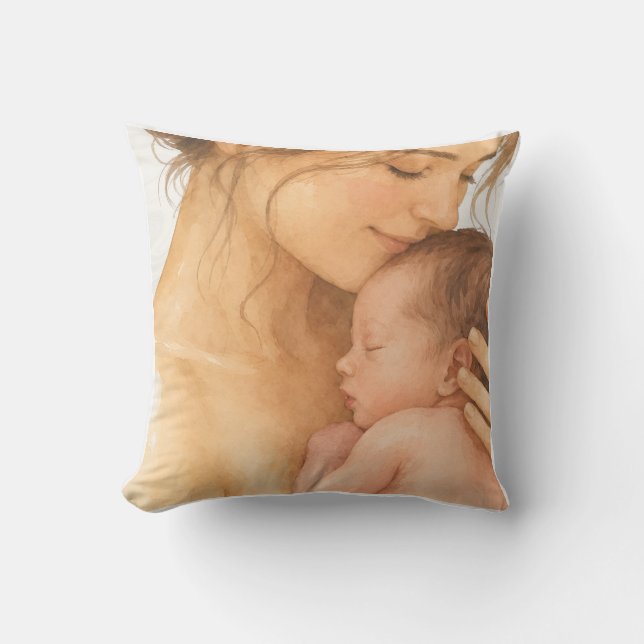 Tendre oreiller jeté à aquarelle Mère et Bébé | S (Recto)