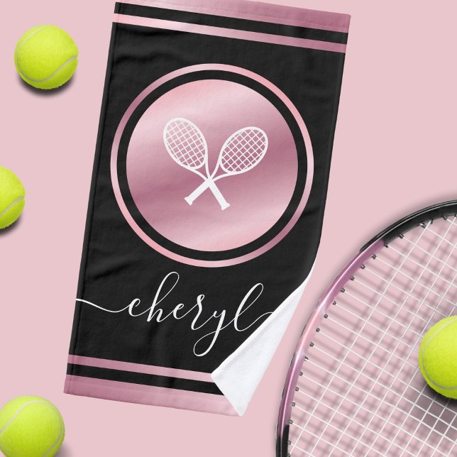Tennis Aesthétique rose serviette à main avec nom  (Créateur téléchargé)