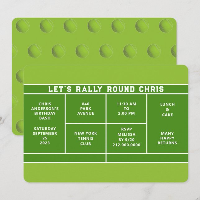 Tennis Anniversaire Fête Invitation (Devant / Derrière)