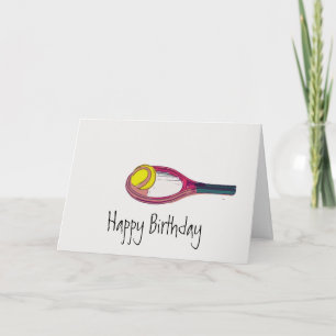 Tennis balle et raquette joyeux carte d'anniversai