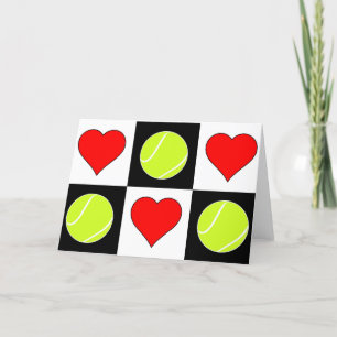 Tennis Balls & Hearts À damiers carte de voeux
