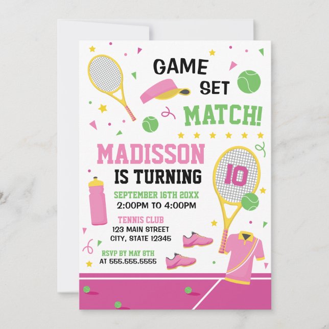 TENNIS Birthday girl Invitation (Devant)