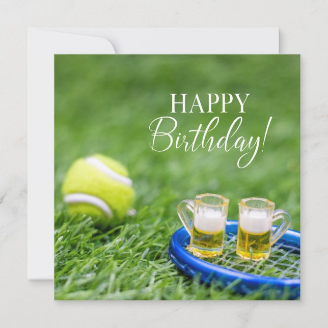 Tennis Carte d'anniversaire avec Ball et Bière pou (Devant)