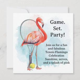 Tennis Flamant rose avec raquette et balle invitat