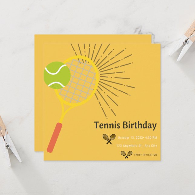 Tennis Party Invitation For Birthdays Or BBQ (Devant/Arrière en situation)