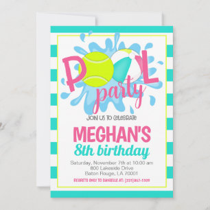 Tennis Pool Party Anniversaire Invitation