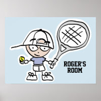 Tennis poster for boy's bedroom or nursery